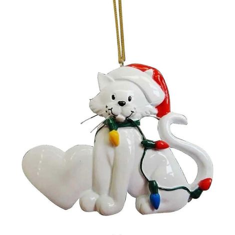 Décorations de Noël à suspendre au sapin : figurine de chat, accessoire photo de Noël, pendentif pour porte, sac, mur ou porche.-White