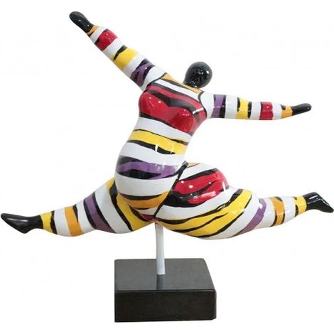 Statue femme multicolore en résine peinture rayures - LADY LIZZY (1/3)
