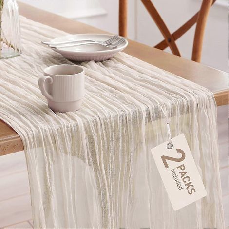 Lot de 2 chemins de table en mousseline, nappes bohèmes de 3 mètres (120 pouces), idéales pour les fêtes, les anniversaires de naissance, les mariages et la décoration de chambre de style champêtre, c (1/5)