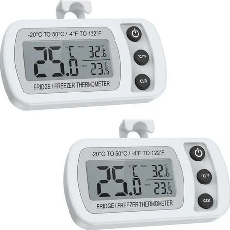 2PCS Mini Thermomètre Réfrigérateur, Réfrigérateur Congélateur Étanche, Écran LCD, Enregistrement Max et Min, pour la cuisine, la (1/4)