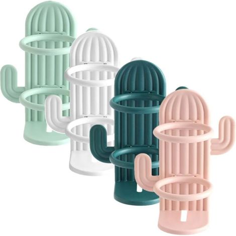 4Pcs Wall Mount Toothbrush Holder Cute Cactus Toothbrush Stand Cartoon Shaver Draining Organizer Rack Electronic Toothbrush Holder for Wall Bathroom