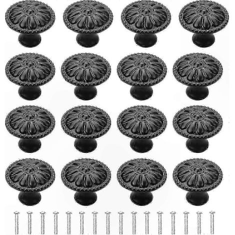Ensemble de 16 boutons de porte noirs classiques avec vis, compatibles avec les meubles de cuisine. (1/5)