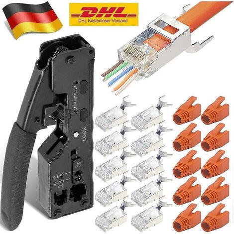 Pince à sertir RJ45 + jeu de 10 connecteurs Cat7 – Outil réseau / Pince à sertir pour câbles LAN (1/5)