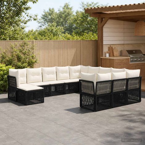 Salon de jardin modulable 12 places en polyrotin noir avec coussins, 92.93kg - PANGIVO (1/5)