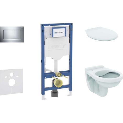 Geberit Duofix - Conjunto de módulo de instalación empotrada, inodoro Alpha y asiento, pulsador Sigma30, cromo SANI11CD1129 (1/5)
