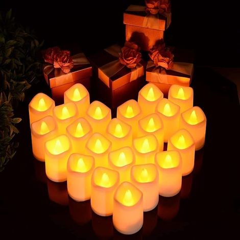 24 bougies LED, bougies chauffe-plat sans flamme, bougies électriques à effet scintillant pour une décoration d'ambiance intérieure et extérieure, idéales pour Noël, Pâques, les mariages et les fêtes (1/5)