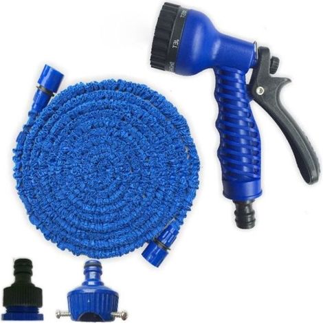 TF 30m ausziehbarer, zusammenklappbarer Gartenschlauch - inklusive Pistole - Blau