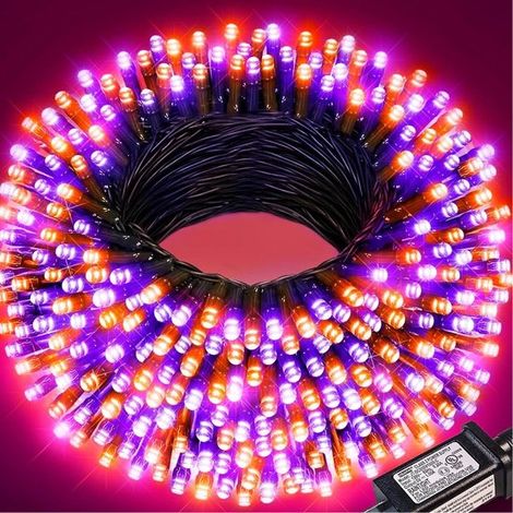 Guirlande lumineuse 30 m - 300 LED - 8 modes - Étanche - Pour intérieur et extérieur - Violet et orange - Décoration automne, Halloween et fêtes (1/5)