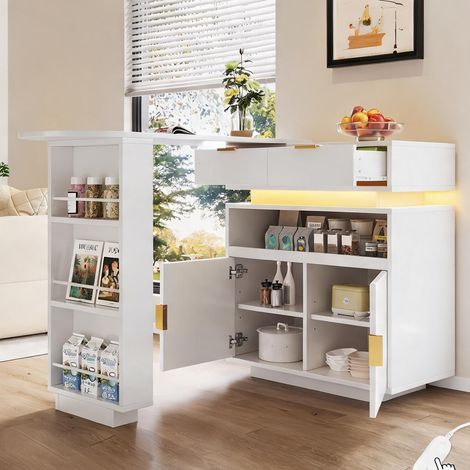 Table de bar extensible 115-183 cm avec rangement LED en MDF (1/5)