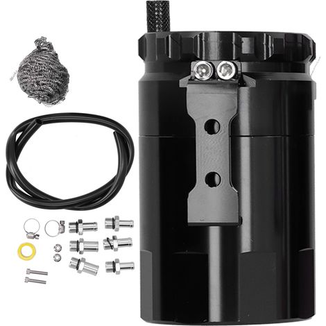 Filtre à huile universel pour moteur auto, réservoir collecteur en alliage d'aluminium noir avec kit de montage inclus.