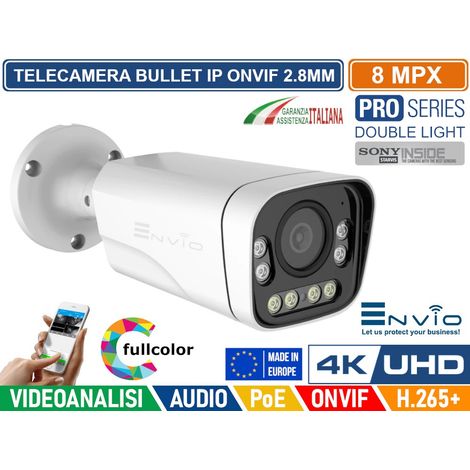 TELECAMERA BULLET IP DOUBLE LIGHT 8M SONY STARVIS POE ONVIF H.265+ VISIONE NOTTURNA A COLORI/BIANCO E NERO/A COLORI SU ALLARME 40 METRI ANALISI VIDEO (1/2)