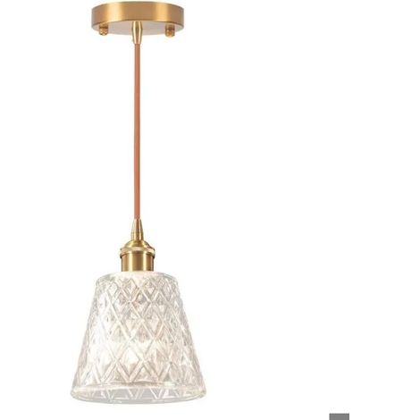 Suspension Luminaire en Verre, Lustre Moderne Industriel Abat-jour Verre Finition en Laiton Dor Plafonnier Vintage pour Salon (1/5)