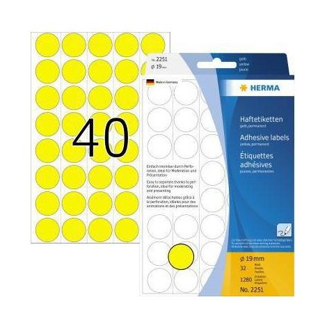 Markierungspunkt 19mm Papier gelb 1.280 Etik./Pack. 19mm Papier gelb 1.280 Etik./Pack. (1/4)