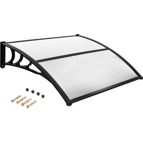 Costway – Auvent de porte 102 x 99 cm – Plaque polycarbonate gris – Résistance pluie et neige – Installation facile sur tous types de murs