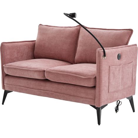 ELVMI 2-Sitzer-Sofa mit Verstellbarer Handyhalterung und Seitentaschen, aus Chenille Rosa, 127 × 69 × 66 cm (1/5)