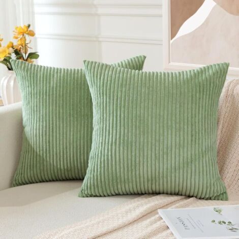 Lot de 2 Housses de coussin, velours côtelé, décoratives, pour canapé/canapé/salon, 50 x 50 cm, vert haricot (1/4)