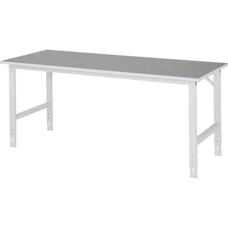 Arbeitstisch B2000xT800xH760-1080mm Arbeitsplatte Linoleum Gestell lichtgrau RAU (1/4)