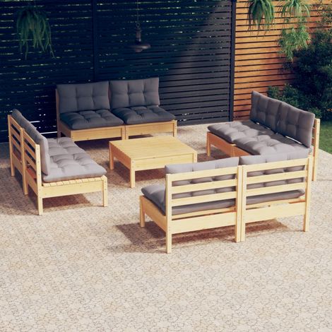 9-tlg. Garten-Lounge-Set mit Grauen Kissen Kiefernholz vidaXL (1/5)
