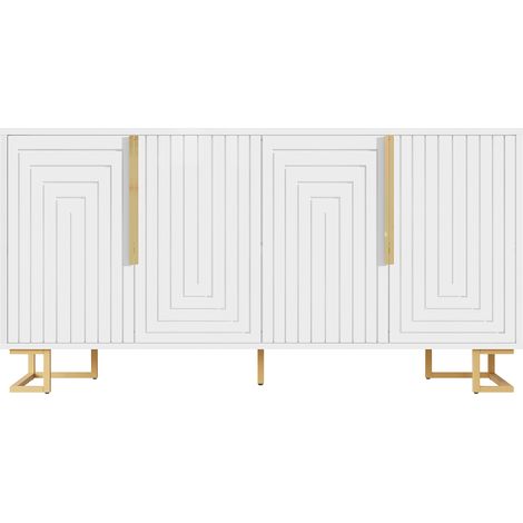 ELVMI Credenza con 2 Ante e 4 Vani, Piedini Regolabili, per Sala da Pranzo, in MDF, 152 × 40 × 75 cm Bianco (1/4)