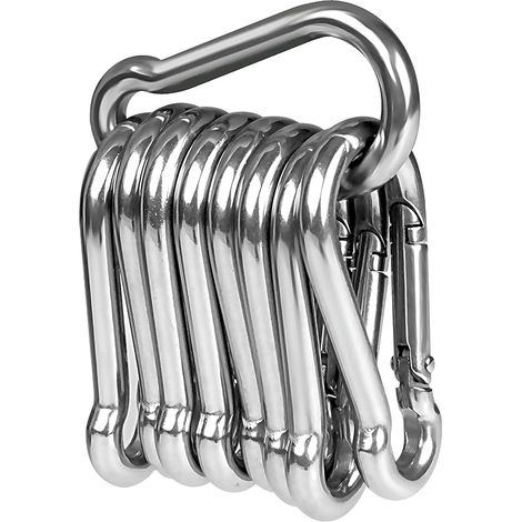 10 mosquetones de acero inoxidable 304 de alta resistencia, 50 mm x 5 mm, de primera calidad con cierre de trinquete para todo tipo de ayudas de tracción y asas con ojal… (1/5)