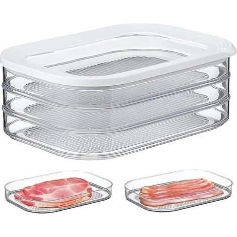 Contenedor de 3 niveles para fiambres - Blanco - Contenedor para frigorífico - Tres compartimentos separados - Apto para lavavajillas (1/5)