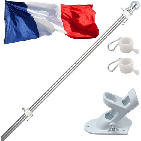 Aluminium-Fahnenmast mit Schneefang, 180 cm + französische Flagge