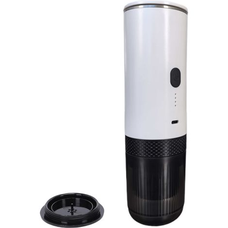 Cafetière portable 2 en 1 avec broyeur intégré et capsules, chauffe sans fil, pression de 20 bars, rechargeable, idéale pour la maison, les voyages et le bureau (blanc). (1/5)