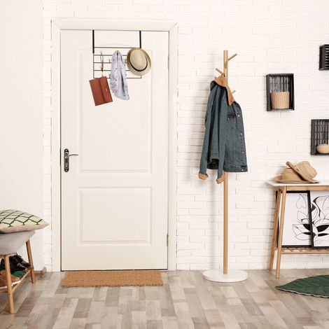 Relaxdays Türgarderobe, 10 Haken, Türhaken zum Einhängen, für 4 cm Tür, Flur & Schlafzimmer, Kleiderhaken, schwarz/natur