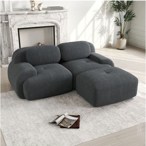 Canapé d'angle 208x178x75cm velours côtelé gris - Canapé Modulable - 2 places, mousse 32D haute densité, sans montage, antidérapant (1/5)