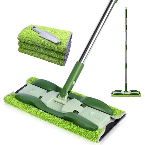 Balai Serpillère Plat Microfibre 151cm Manche avec 4 Tampons (1/5)