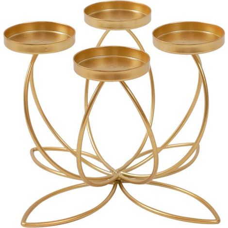 Chandelier en fer forgé - Chandelier à 4 têtes - Idéal pour un dîner aux chandelles - 16 x 16 x 11,5 cm - Doré (1/5)