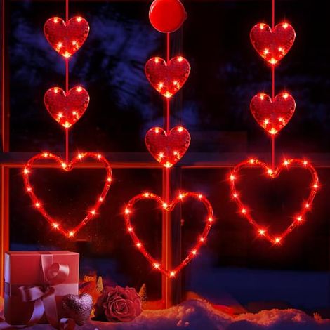 Lot de 3 guirlandes lumineuses pour la Saint-Valentin avec minuteur, fonctionnant à piles, en forme de cœur, à ventouse, LED rouges, décoration de Noël pour la maison (1/4)