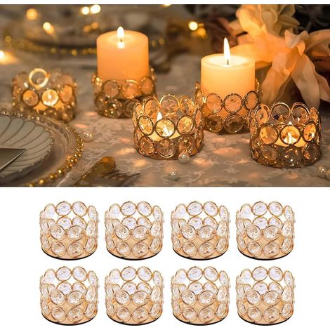 8 Pièces Photophore Verre, Porte Bougie Doré et Porte Bougie Verre, Petit Bougeoir Verres avec Base Antidérapante pour Mariage Noël Deco Table et Salon