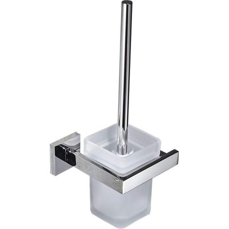 Porte Brosse Toilette Support Mural, Brosse WC pour Toilette en INOX et Verre, Chromé Miroir Poli (1/5)