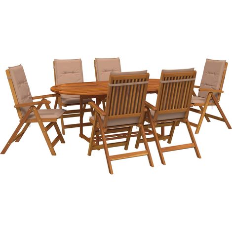 7-Piece Garden Dining Set Natural Solid Acacia Wood vidaXL (1/5)
