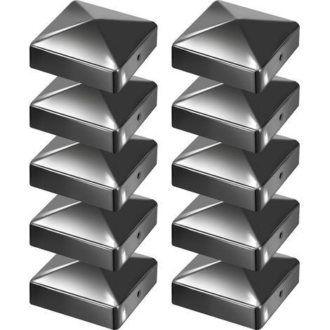 SWANEW 10x Cappello Piramide Copertura per palo Cappello decorativo Copertura 91x91mm Nero