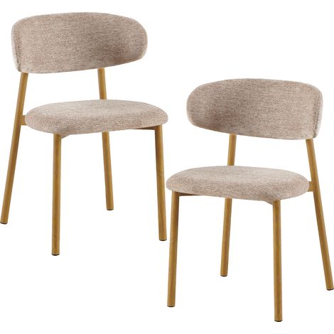 COCO - Lot de 2 chaises en tissu taupe piètement en métal couleur bois