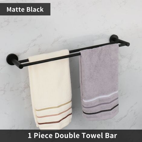 (Double barre) Accessoires de salle de bain Porte-serviettes Étagère Barre Dérouleur de papier toilette avec couvercle Porte-serviettes à main Crochet pour peignoir Porte-brosse WC Noir (1/5)