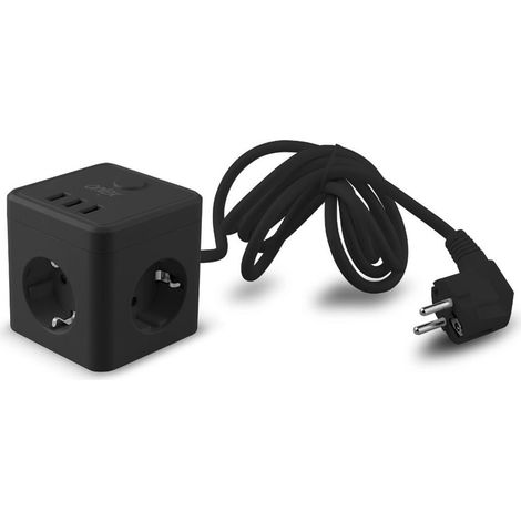 PowerCube 10A con 3 prese Schuko + 3 porte USB e cavo nero da 1,5 metri
