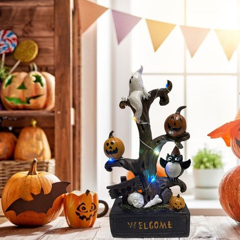 Statue de branche en résine pour Halloween avec citrouille lumineuse, décoration de table pour jardin, cour, maison, chambre ou bureau (1/5)