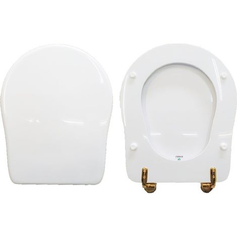 Copriwater Contea Axa legno rivestito in resina poliestere bianco cerniere oro (1/3)