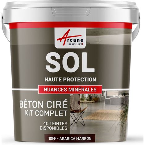 Béton ciré sol en kit, primaire et vernis de finition inclus - 10 m² (en 2 couches) Arabica Marron - ARCANE INDUSTRIES