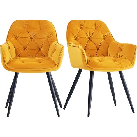 JYMTOM Lot de 2 Fauteuils en Velours de Salle à Manger avec Accoudoirs et Dossier et Les Pieds en Métal au Style Moderne Jaune