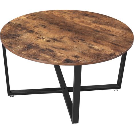 Table Basse Ronde, Table de Salon, Style Industriel, Cadre en Acier, Montage Facile, pour Salon, Chambre, Marron Rustique et Noir LCT88X (1/5)