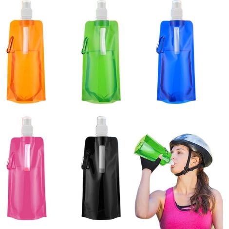 Borracce per campeggio ed escursionismo, set da 5, 500 ml. Borracce riutilizzabili e pieghevoli, ideali per festival, sport all'aria aperta, viaggi, ciclismo ed escursionismo. (1/2)