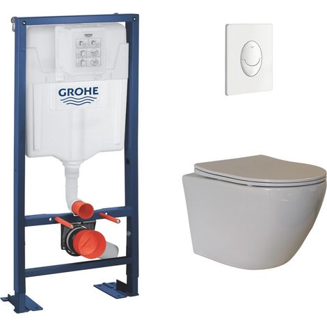 Pack WC Grohe Rapid SL + Cuvette sans bride KELOS Flush Blanc + Plaque Skate Air Blanc (1/5)