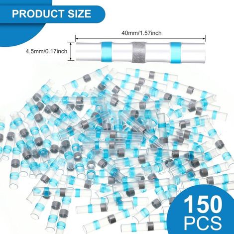 150 Pièces (Bleu, 16-14 AWG) Joint de Soudure Connecteur de Fil Connecteur Bout à Bout pour Automobiles Motos Véhicules (1/3)