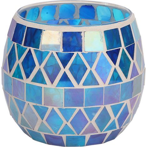 Bougeoir en verre mosaque violet bleu, romantique, tasse de bougie parfumée, support de bougie chauffe-plat pour salon (1/5)