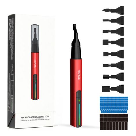 RHG DSPIAE Modèle de stylo de ponçage électrique alternatif Machine de meulage et de polissage bricolage 3 vitesses réglables 10 effets de lumière réglage avec têtes papiers de verre prédécoupés (1/5)
