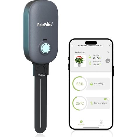 Bluetooth-Bodenfeuchtemesser, 2-in-1-Gerät zur Messung von Bodenfeuchte und -temperatur, Pflanzenfeuchtemesser, Pflanzensprenger mit Tracking-App und Daten. (1/5)